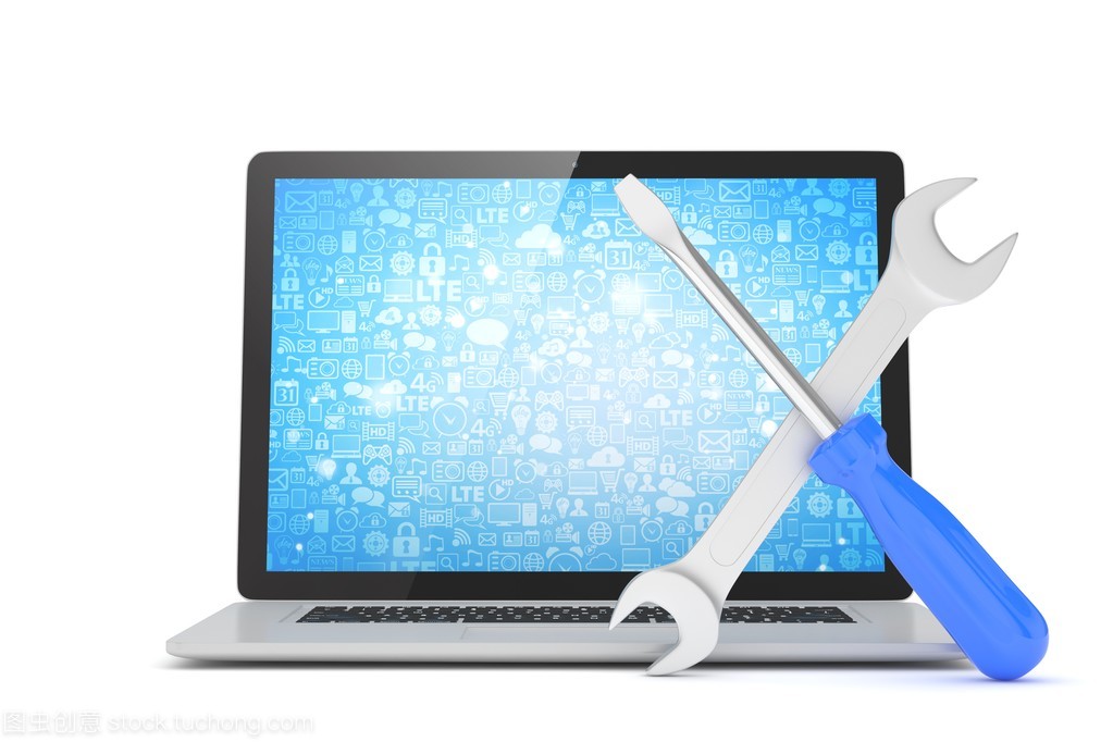笔记本电脑维修与维护中的扳手与螺丝刀 工具背后的计算机服务